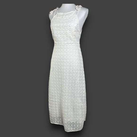 Camila Coehlo Dress Solaris White Crochet Lace Preppy Travel Resort Midi M - Picture 4 of 10